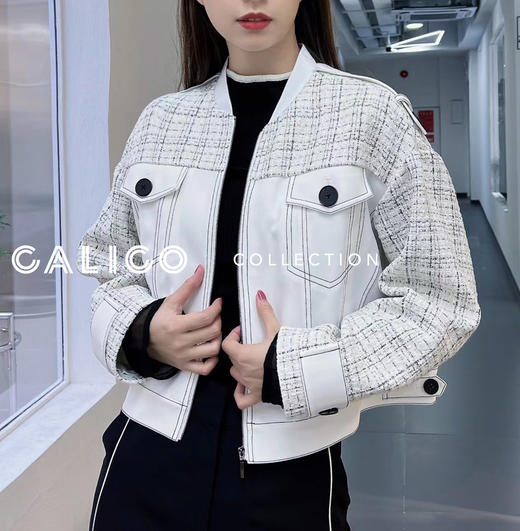 白格子拼接短外套 商品图1