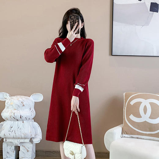 奢姿24年秋装新款大码女装气质小立领针织连衣裙胖妹妹时尚裙子9823852288 商品图0