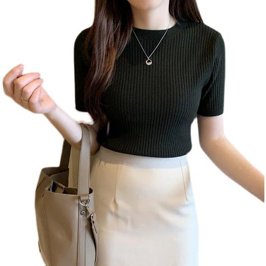 针织衫短袖女夏季2023新款套头毛衣圆领宽松打底上衣ml56 商品图4