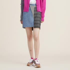 谜底半身裙女2022秋新款复古文艺高腰拼接感A型牛仔半裙223MB1019