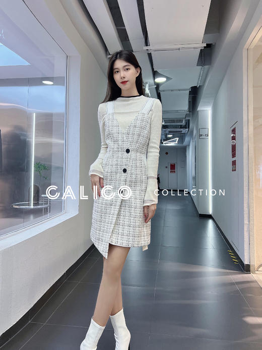 白格子吊带连衣裙 商品图0