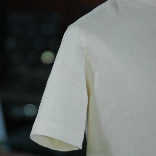 夏季白/黑亚麻亨利领休闲衬衫立领短袖休闲衬衫 商品图1
