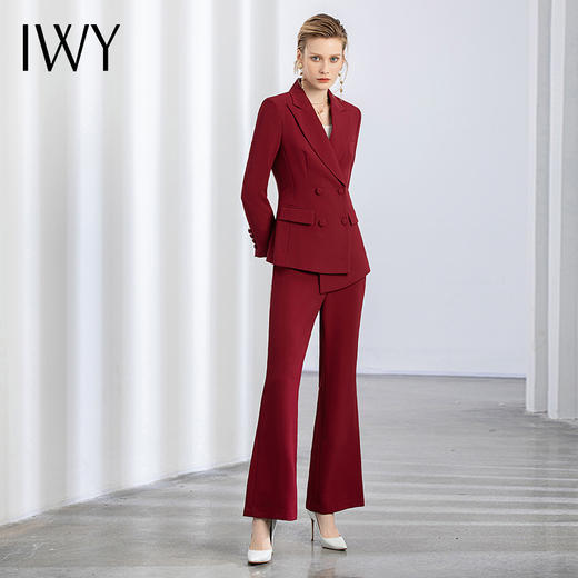 IWY/秋冬新款商务正装修身显瘦酒红色西装套装美业职业装女套装C11358+P31358 商品图4