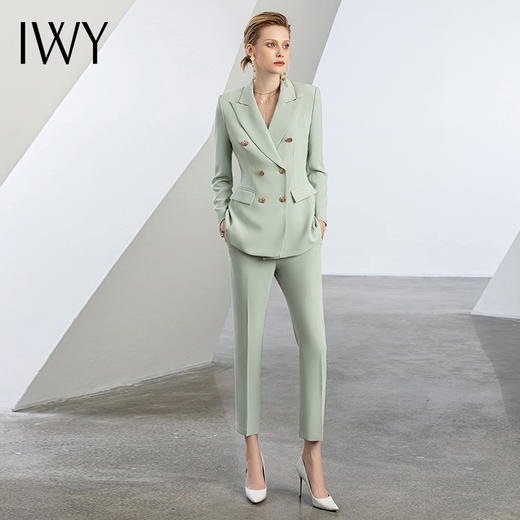 IWY/绿色西装套装秋冬新款职业套装女大学生面试正装时尚女神范C11385+P11385 商品图4