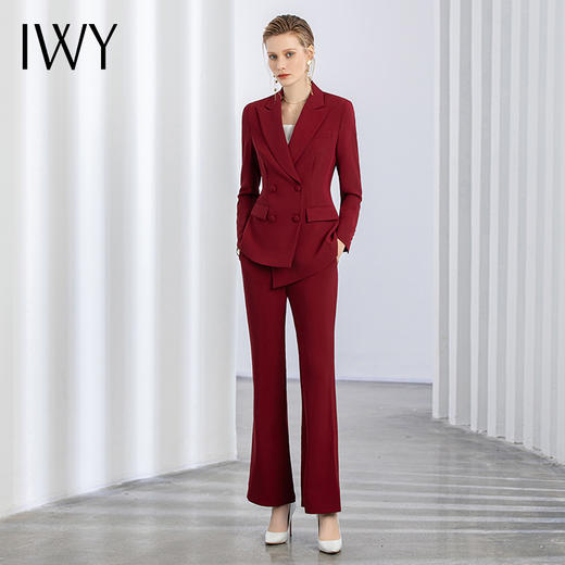 IWY/秋冬新款商务正装修身显瘦酒红色西装套装美业职业装女套装C11358+P31358 商品图1