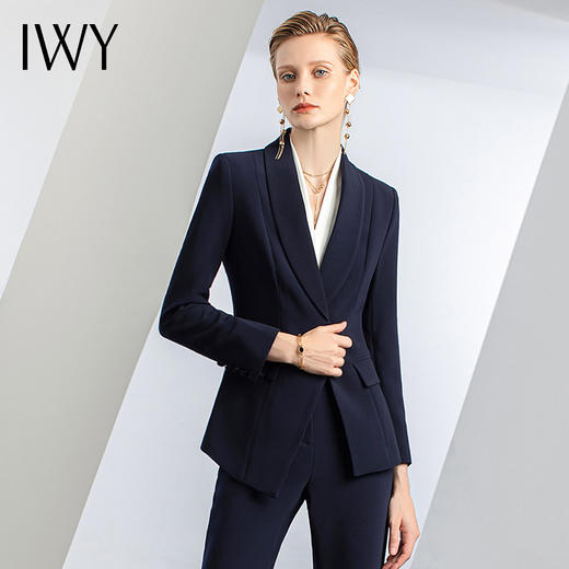 IWY/藏青色喇叭裤两件套职业装修身显瘦高端商务正装秋冬新款女装C11356+P31356 商品图4