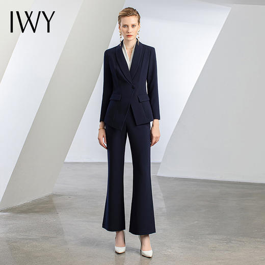 IWY/藏青色喇叭裤两件套职业装修身显瘦高端商务正装秋冬新款女装C11356+P31356 商品图0