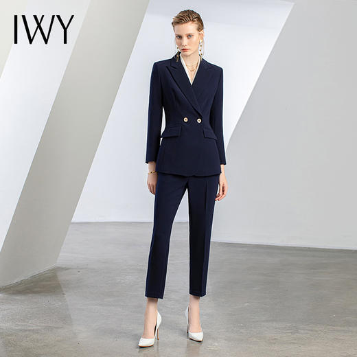IWY/秋冬新款藏青色职业西装套装高端商务售楼处工作服修身正装C12123+P12123 商品图0