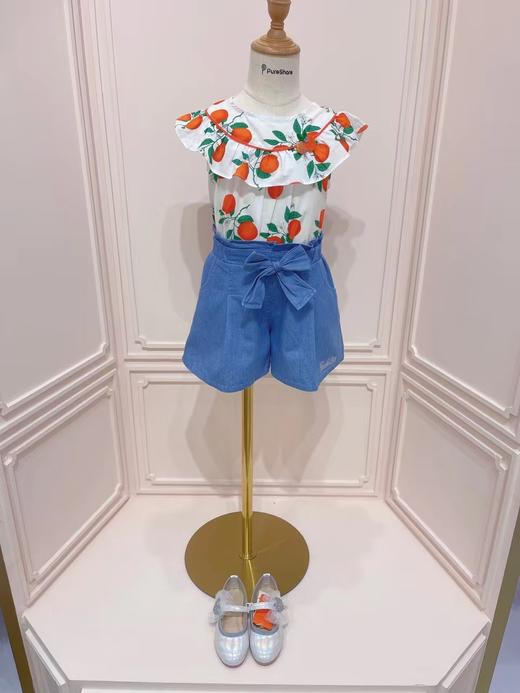 非质量问题不退换哦~Franch cat 红果子无袖上衣  蝴蝶结牛仔短裙裤 商品图1