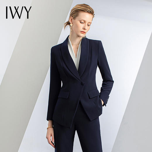 IWY/藏青色喇叭裤两件套职业装修身显瘦高端商务正装秋冬新款女装C11356+P31356 商品图2