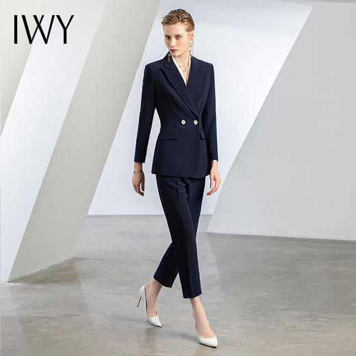 IWY/秋冬新款藏青色职业西装套装高端商务售楼处工作服修身正装C12123+P12123 商品图4