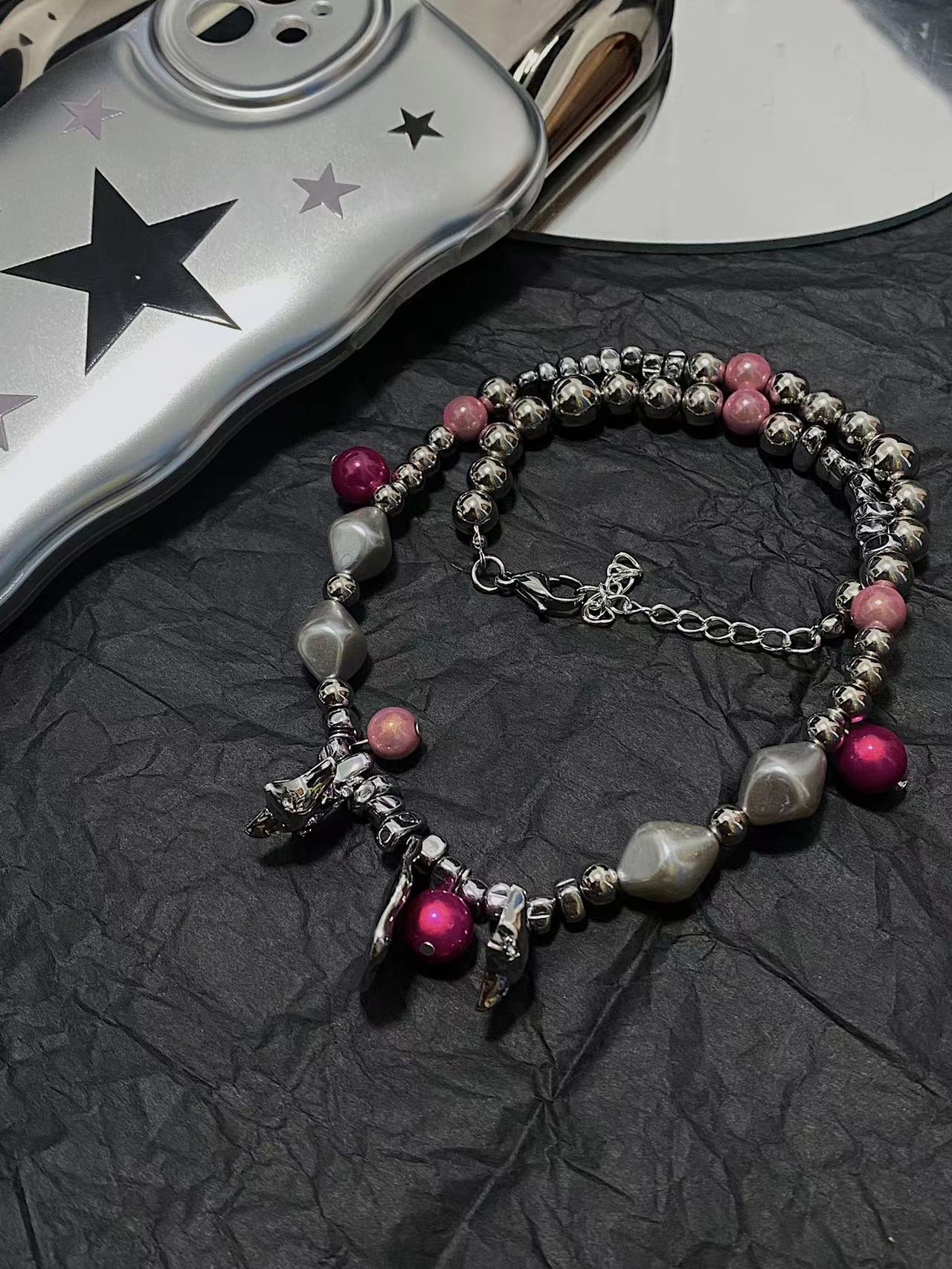 MATE-小羊项链五角星吊坠银粉串珠