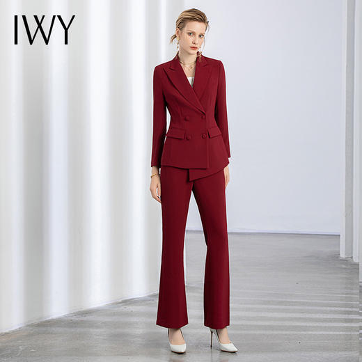 IWY/秋冬新款商务正装修身显瘦酒红色西装套装美业职业装女套装C11358+P31358 商品图0