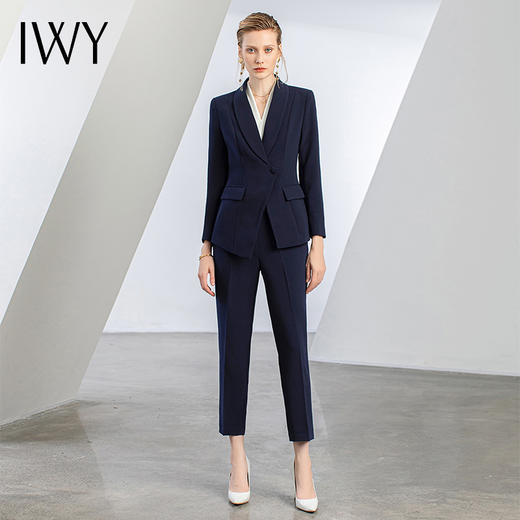 IWY/藏青色西装套装秋新款商务时尚气质女神范职业修身正装C11356+P11356. 商品图1