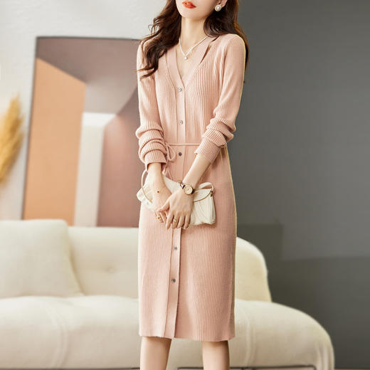 气质女神范，茶系温柔系穿搭针织长裙子CC-J1040 商品图5