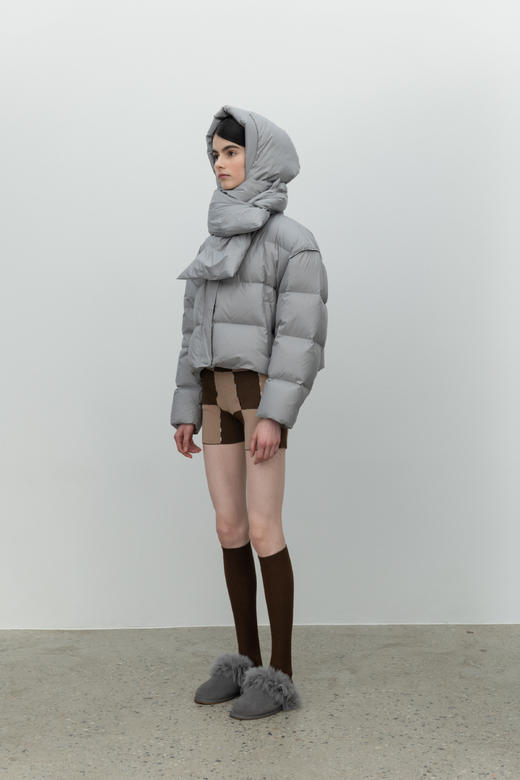 Hat,Scarf-Down Jacket"gray 商品图2