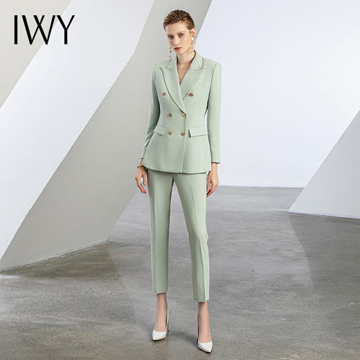 IWY/绿色西装套装秋冬新款职业套装女大学生面试正装时尚女神范C11385+P11385 商品图0