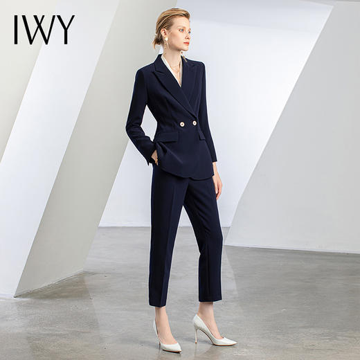 IWY/秋冬新款藏青色职业西装套装高端商务售楼处工作服修身正装C12123+P12123 商品图2