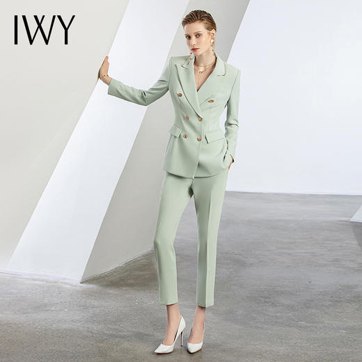 IWY/绿色西装套装秋冬新款职业套装女大学生面试正装时尚女神范C11385+P11385 商品图2