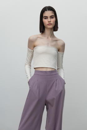 Top/white-Wool Pants/purple