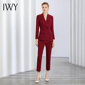 IWY/酒红色西装套装秋冬新款高端商务职业套装设计感小众西服正装C11358+P11358