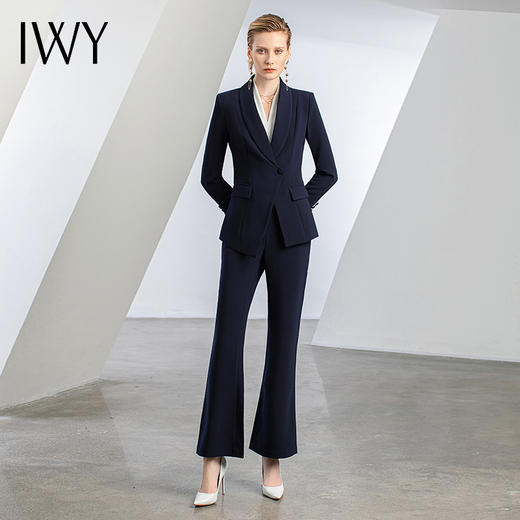 IWY/藏青色喇叭裤两件套职业装修身显瘦高端商务正装秋冬新款女装C11356+P31356 商品图1