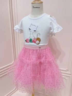 非质量问题不退换哦~French cat 法猫小猫露肩T恤   玫红点点蓬蓬裙