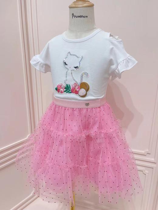 非质量问题不退换哦~French cat 法猫小猫露肩T恤   玫红点点蓬蓬裙 商品图0