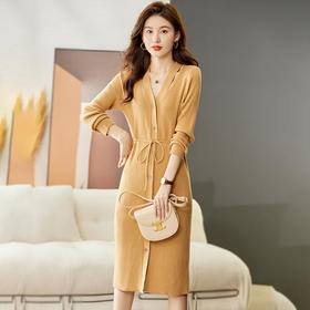 气质女神范，茶系温柔系穿搭针织长裙子CC-J1040