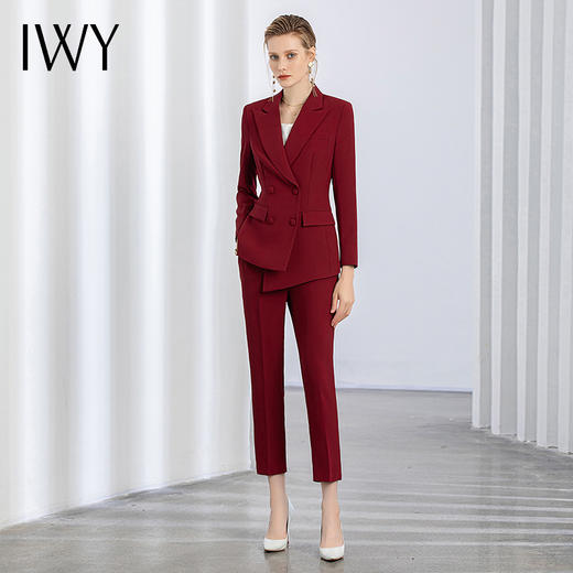 IWY/酒红色西装套装秋冬新款高端商务职业套装设计感小众西服正装C11358+P11358 商品图1