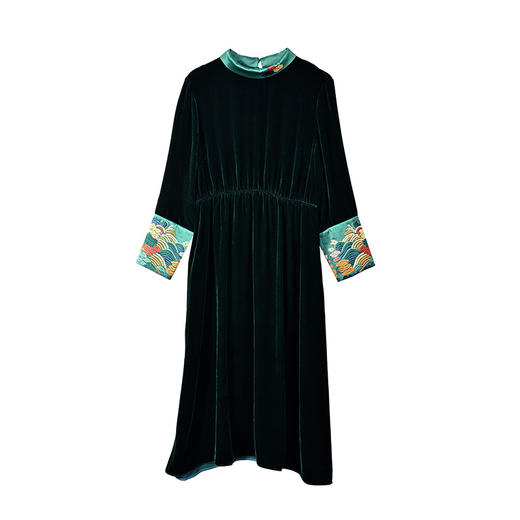 【AHM】2022秋季新款设计师真丝丝绒连衣裙时尚气质优雅阔太太中长A字裙 商品图4