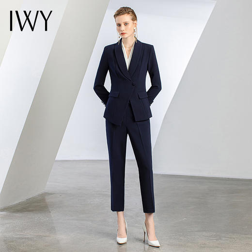 IWY/藏青色西装套装秋新款商务时尚气质女神范职业修身正装C11356+P11356. 商品图0