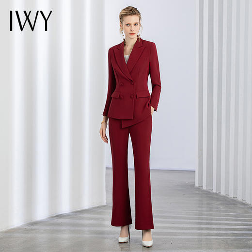 IWY/秋冬新款商务正装修身显瘦酒红色西装套装美业职业装女套装C11358+P31358 商品图2