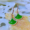 18K玫瑰金和田玉（碧玉）满钻耳饰--舞/扇形10*12mm/总长29mm/苹果绿 商品缩略图5