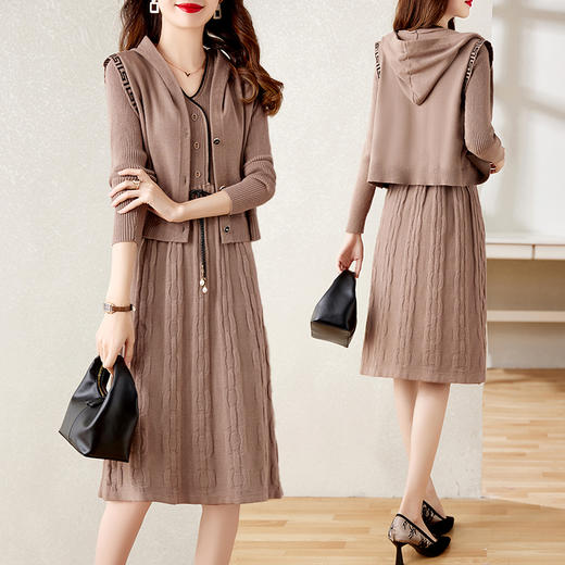 气质百搭时尚显瘦遮肉淑女风两件套毛衫连衣裙HR-YBER2299 商品图0