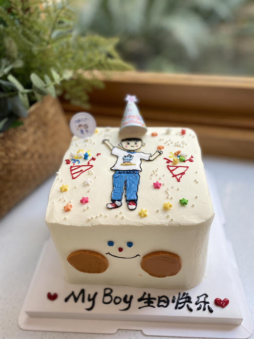 方形手绘男孩奶油蛋糕 下单前请仔细阅读商品详情 商品图0