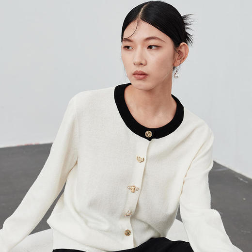 RN-H6140 时尚名媛气质小香风撞色针织开衫外套 商品图2