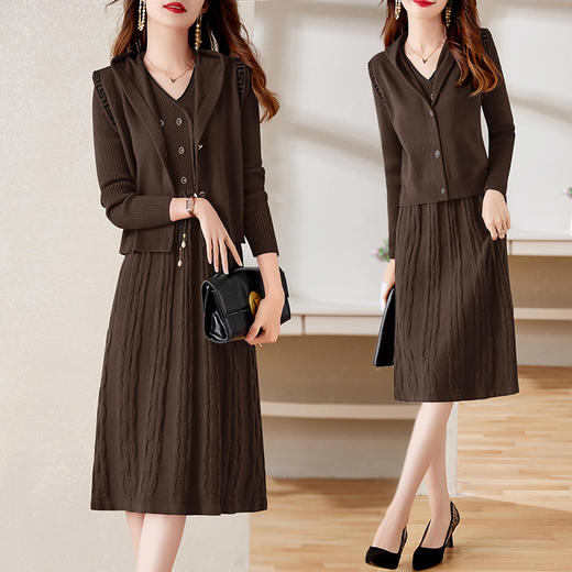 气质百搭时尚显瘦遮肉淑女风两件套毛衫连衣裙HR-YBER2299 商品图8