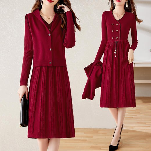 气质百搭时尚显瘦遮肉淑女风两件套毛衫连衣裙HR-YBER2299 商品图1