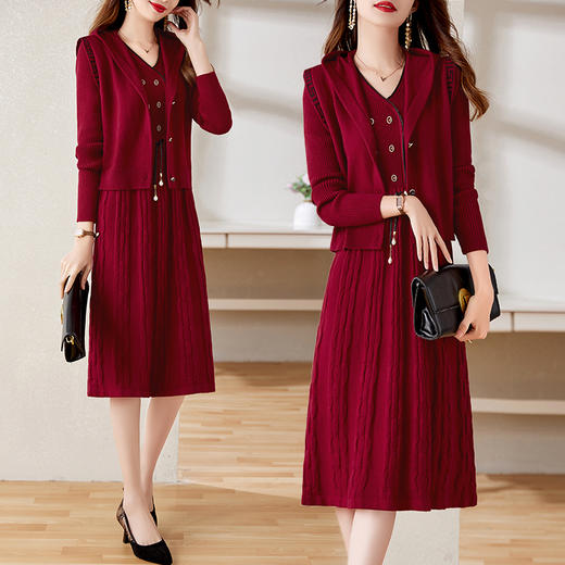 气质百搭时尚显瘦遮肉淑女风两件套毛衫连衣裙HR-YBER2299 商品图6