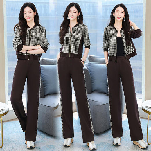 HR WY88069运动套装气质时尚格子休闲两件套 商品图1