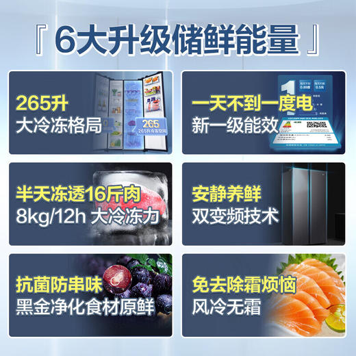Haier  海尔  515升对开门 一级能效  265升冷冻空间+250 升冷藏 黄金比设计双变频 大冷冻黑金净化冰箱 515星蕴银 商品图1