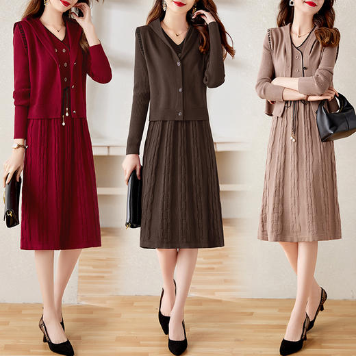 气质百搭时尚显瘦遮肉淑女风两件套毛衫连衣裙HR-YBER2299 商品图3