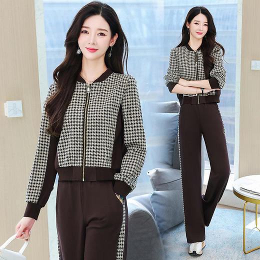 HR WY88069运动套装气质时尚格子休闲两件套 商品图0