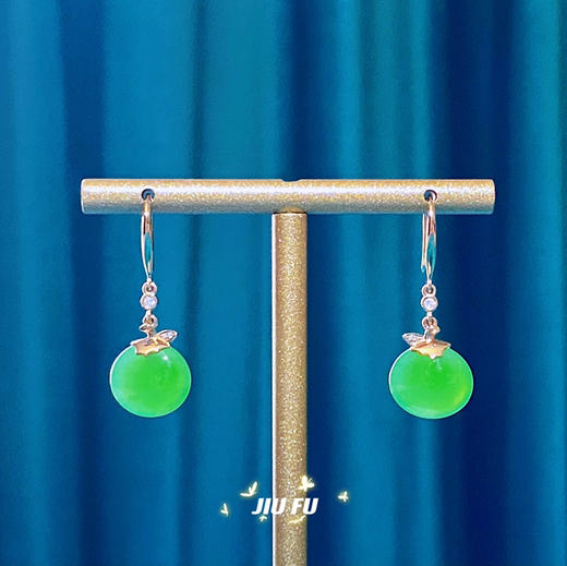 18K玫瑰金和田玉（碧玉）耳饰--事事如意/11*12mm/总长31mm/苹果绿 商品图2