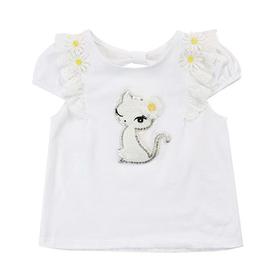 非质量问题不退换哦~Franch cat 白色雏菊小猫短袖