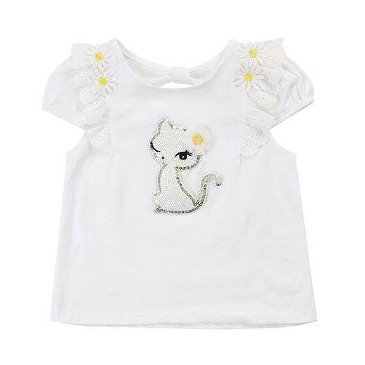 非质量问题不退换哦~Franch cat 白色雏菊小猫短袖 商品图0