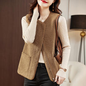 休闲仿羊羔绒马甲文艺宽松口袋撞色马甲显瘦外套HR-22Q33