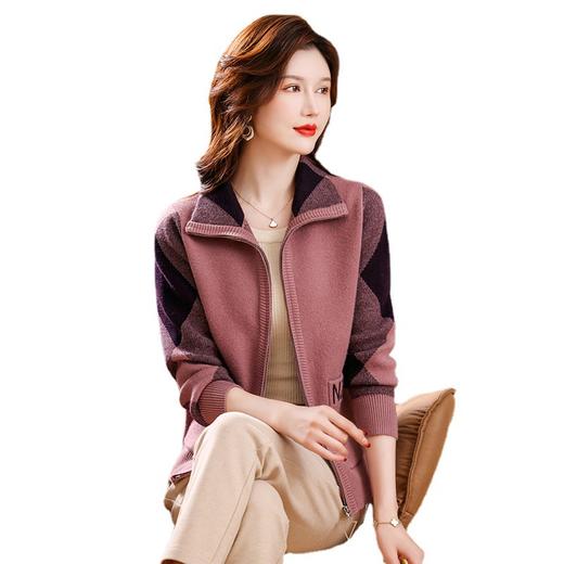 女士格子翻领短外套，秋季新款宽松休闲女装秋冬拉链撞色上衣CC-33-2595 商品图4