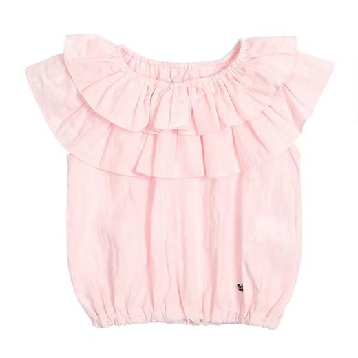 非质量问题不退换哦~Franch cat 粉色荷叶边短袖上衣 商品图0